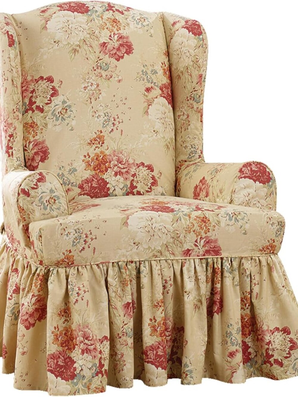 Waverly for Surefit Blue floral Ballad Bouquet ruffled slipcover for wingchair - Picture 3 of 4
